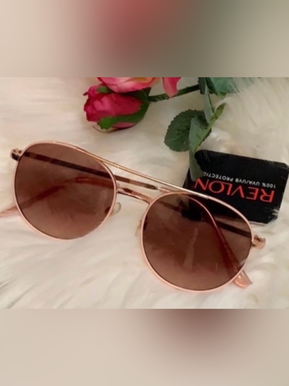 Round Framed Women’s Sunglasses Rose Gold With Smoky Rose Lenses NEW!